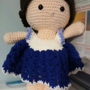 Handmade Crochet Doll with Blue Dress
